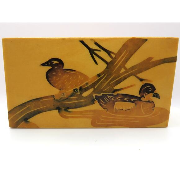Vintage Chinese Lacquered Wood Box\ Ducks Trinket Jewelry Storage Rustic Japandi - Picture 11 of 14